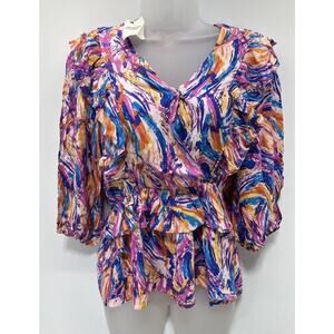 NWT Andthewhy LA Multicolor Half sleeve Multi Color Abstract Artsy Blouse Top